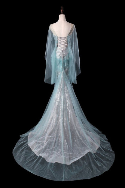 Vintage Mermaid Tulle Beaded Back Lace up Long Wedding Dress GG2940