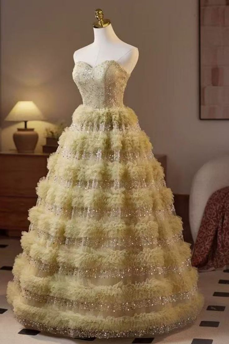 Princess Ball Gown Strapless Satin Tulle Beaded Long Wedding Dress GG2950