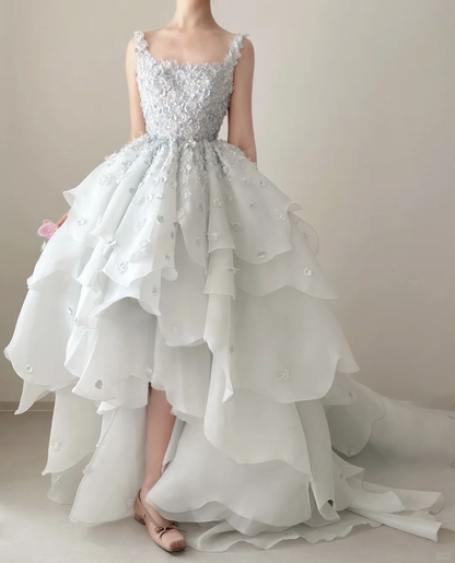 Princess Ball Gown Square Chiffon Applique Long Wedding Dress GG2965