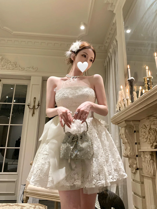 Pretty A Line Strapless Lace Short Prom Dress,Homecoming Dress,18th Birthday Dress GG3556