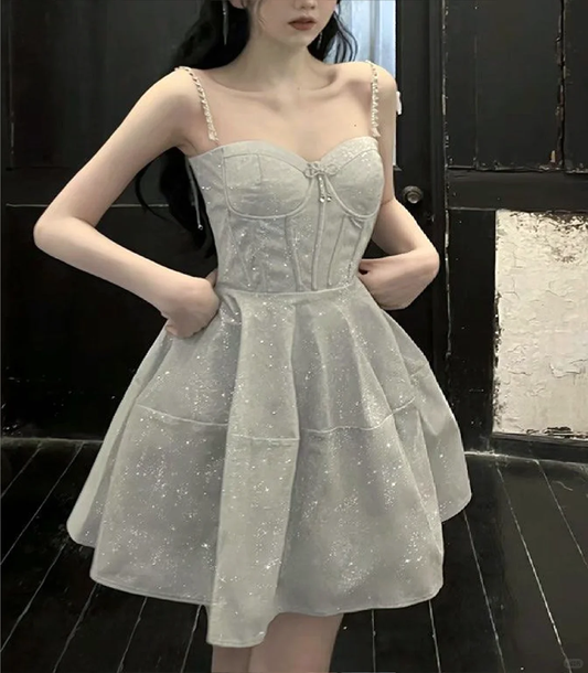 Pretty A Line Spaghetti Straps Satin Sequin Short Prom Dress,Homecoming Dress,16th Birthday Dress GG3562