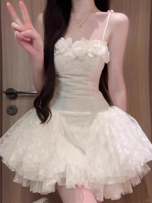 Cute A Line Spaghetti Straps Satin Lace Flowers Short Prom Dress,Homecoming Dress,17th Birthday Dress GG3565