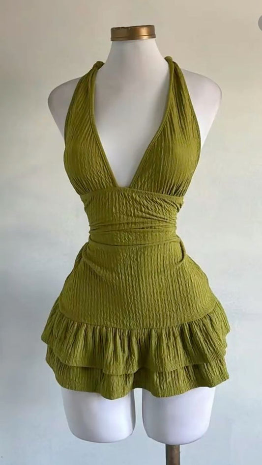 Chic A Line Halter V Neck Satin Short Prom Dress,Homecoming Dress,18th Birthday Dress GG3576