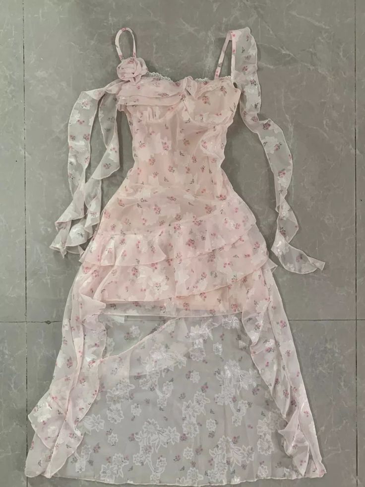 Fairytale A Line Spaghetti Straps High-Low Chiffon Printed Floral Short Prom Dress,Homecoming Dress,18th Birthday Dress GG3606