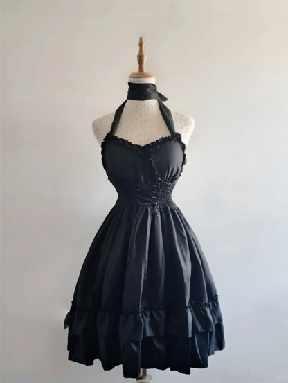 Simple Black A Line Halter Satin Short Prom Dress,Homecoming Dress,16th Birthday Dress GG3620