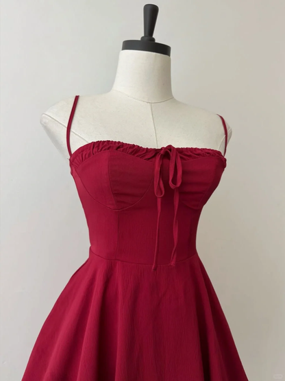 Cute Burgundy A Line Spaghetti Straps Satin Short Prom Dress,Homecoming Dress,16th Birthday Dress GG3622