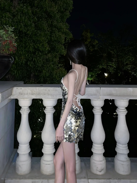 Sexy Mermaid Halter Sequin Backless Short Prom Dress,Homecoming Dress,19th Birthday Dress GG3658