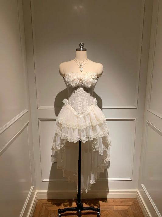 Pretty A Line Corset Strapless Tulle Lace Applique Short Homecoming Dress,Summer Birthday Dress GG3690