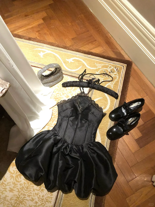 Sweet 16th Black A Line Halter Satin Lace Short Homecoming Dress,Summer Birthday Dress GG3701