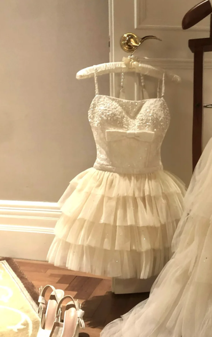 Cute 15th A Line Spaghetti Straps Tulle Sequin Short Homecoming Dress,Summer Birthday Dress GG3720