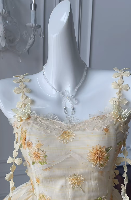 Pastel Yellow A Line Spaghetti Straps Satin Chiffon Applique Short Homecoming Dress,Summer 16th Birthday Dress GG3729