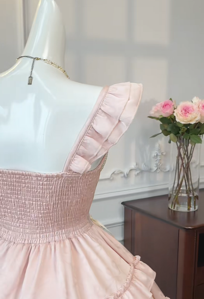 Cute Ball Gown Square Satin Tiered Short Homecoming Dress,Summer 16th Birthday Dress GG3731