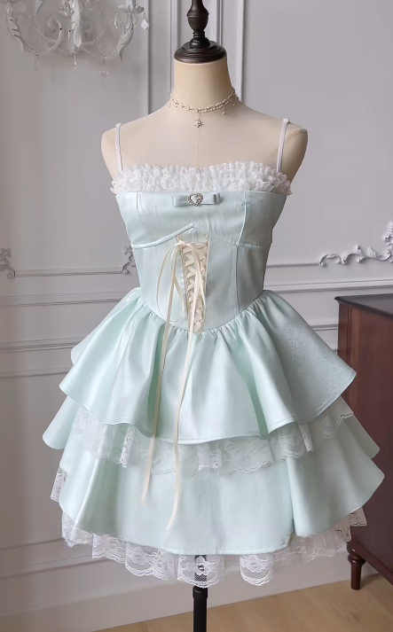 Cute A Line Spaghetti Straps Satin Lace Short Homecoming Dress,Summer 16th Birthday Dress GG3732