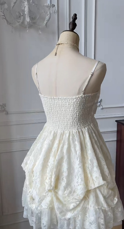 Cute A Line Spaghetti Straps Lace With Bow Short Homecoming Dress,Summer 15th Birthday Dress GG3735