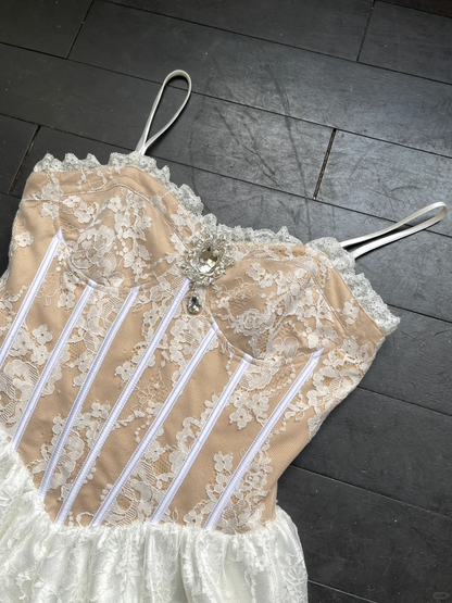 Cute 17th A Line Spaghetti Straps Satin Lace Short Homecoming Dress,Summer Birthday Dress GG3740