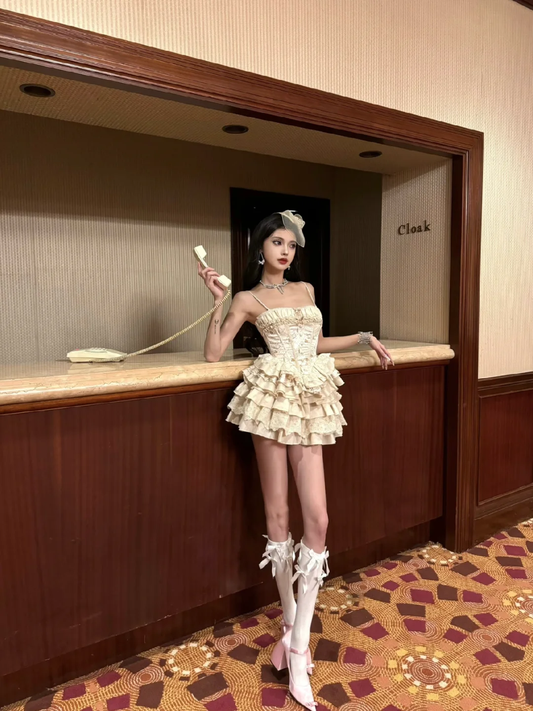 Sweet 16th Ball Gown Spaghetti Straps Satin Tiered Short Homecoming Dress,Summer Birthday Dress GG3792