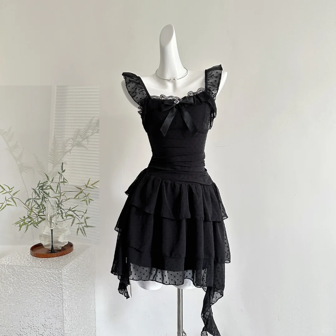 Elegant A Line Square Black Satin Chiffon Short Homecoming Dress,Summer 17th Birthday Dress GG3808