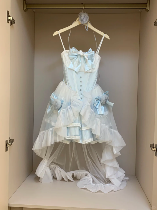 Classy Ball Gown Spaghetti Straps Satin Tulle With Bow Short Homecoming Dress,Summer 18th Birthday Dress GG3904