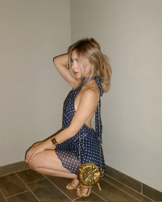 Halter A Line Chiffon Polka Dots Backless Short Homecoming Dress,Summer 22th Birthday Dress GG3916