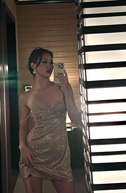 Glitter A Line Spaghetti Straps Satin Sequin Short Homecoming Dress,Summer 19th Birthday Dress GG3920