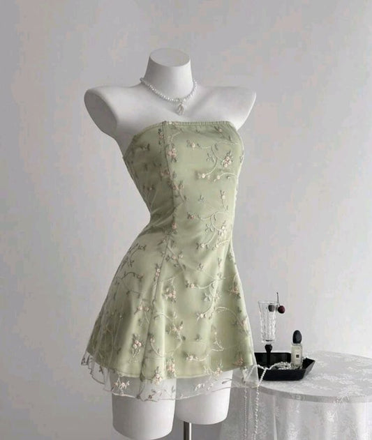 Pretty A Line Strapless Satin Tulle Applique Short Homecoming Dress,Summer 20th Birthday Dress GG3931