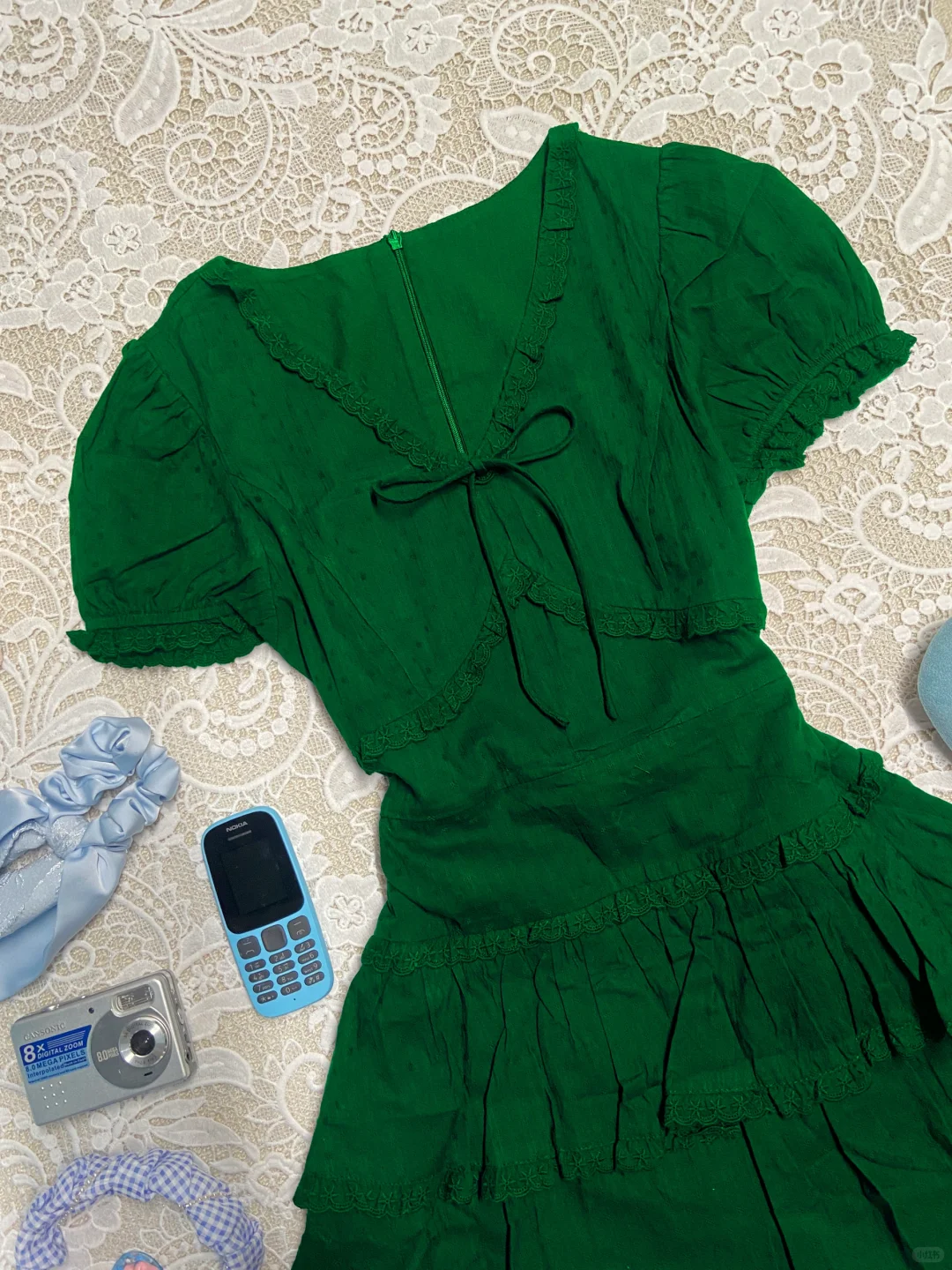 Unique Dark Green A Line V Neck Satin Short Sleeves Short Homecoming Dress,Summer 18th Birthday Dress GG4076