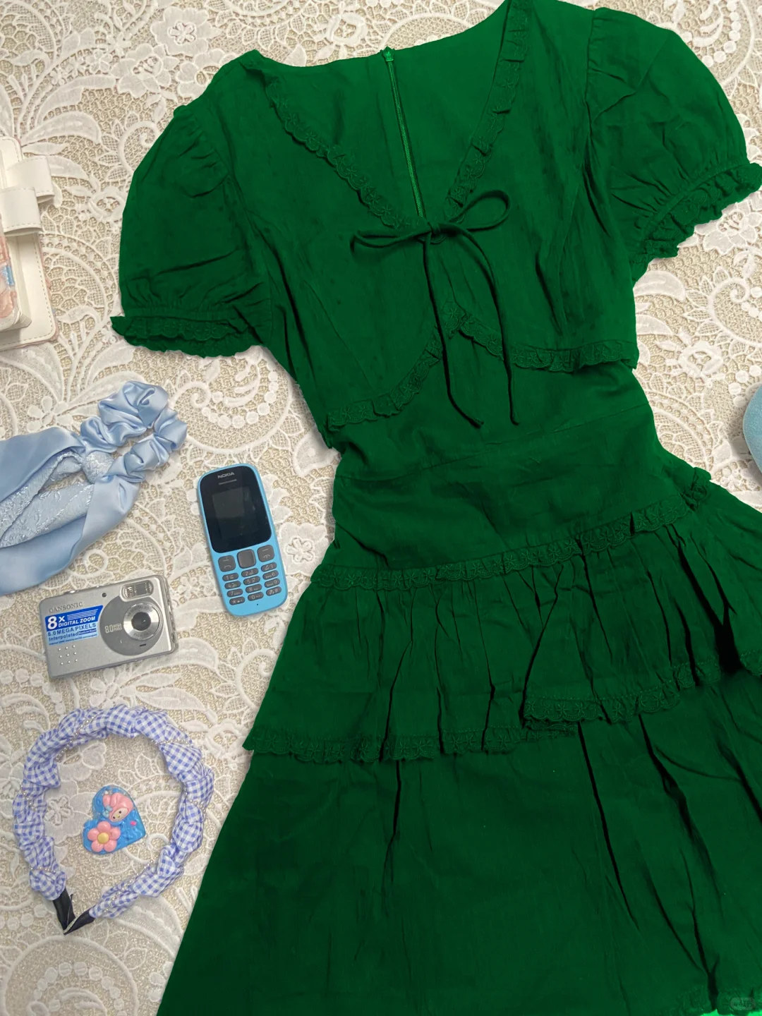 Unique Dark Green A Line V Neck Satin Short Sleeves Short Homecoming Dress,Summer 18th Birthday Dress GG4076