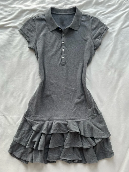 Gray A Line PoLo Neck Satin Short Sleeves Short Homecoming Dress,Summer 18th Birthday Dress GG4077