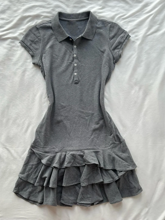 Gray A Line PoLo Neck Satin Short Sleeves Short Homecoming Dress,Summer 18th Birthday Dress GG4077