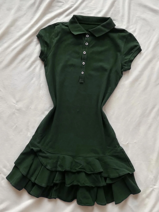Dark Green A Line PoLo Neck Satin Short Sleeves Short Homecoming Dress,Summer 18th Birthday Dress GG4078