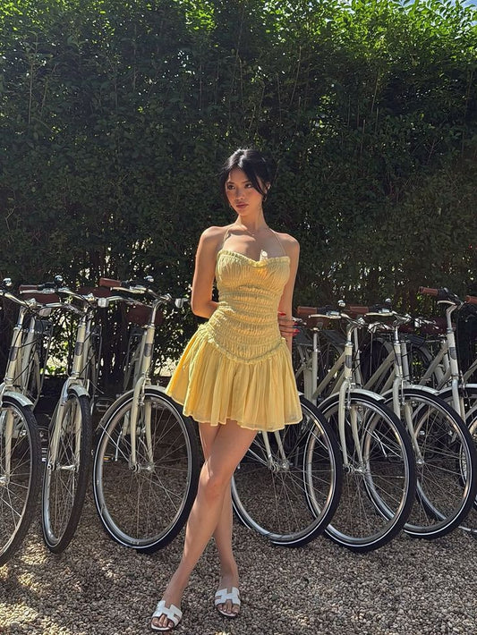 Vintage A Line Halter Satin Short Homecoming Dress,Summer 18th Birthday Dress GG4086