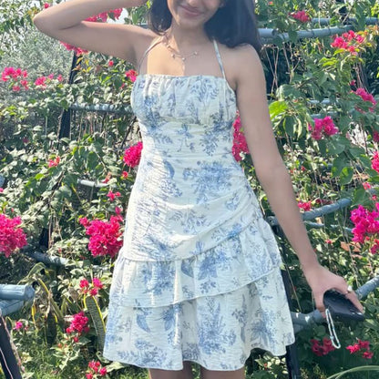 Unique A Line Halter Satin Printed Short Homecoming Dress,Summer 20th Birthday Dress GG4105