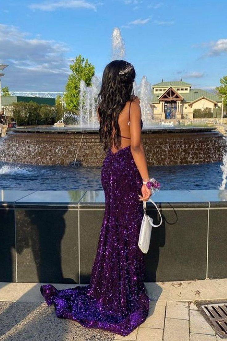Purple Sequin Mermaid Prom Dress Long Party Dress SH1018