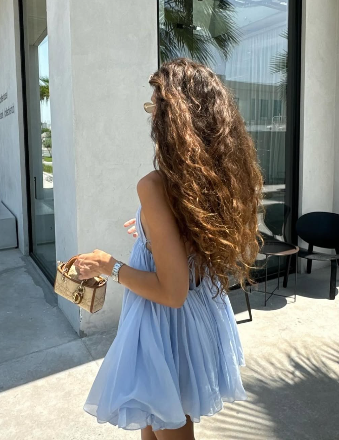 Cute A Line Spaghetti Strap Baby Blue Chiffon Open Back Short Homecoming Dress SH2199