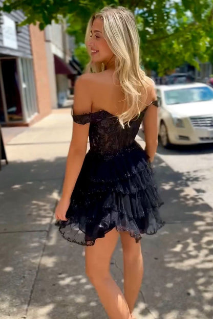 Gorgeous Light Blue A-Line Short Homecoming Dress with Tiered Skirt and Appliques Details