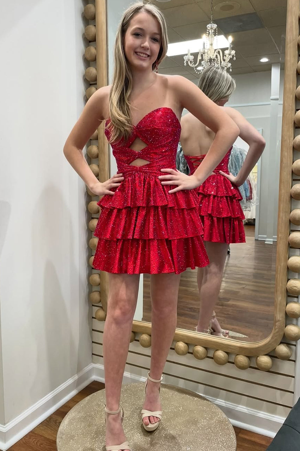 Gorgeous A-Line Sweetheart Lace Up Short Tiered Beaded Homecoming Dress