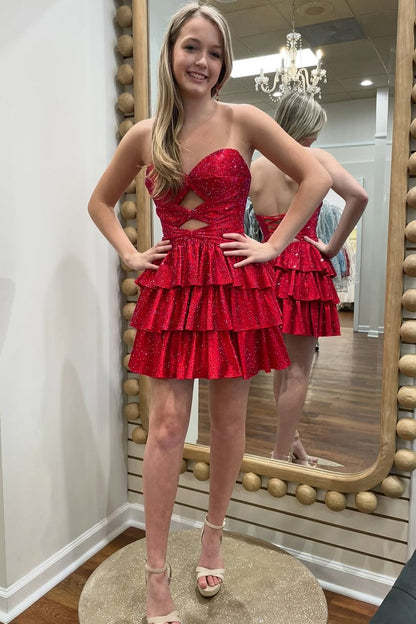 Gorgeous A-Line Sweetheart Lace Up Short Tiered Beaded Homecoming Dress