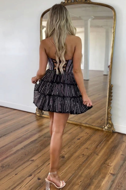 Sparkly Gorgeous Sweetheart A-Line Homecoming Dress with Short Tiered Beaded Skirt