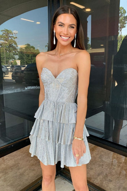 Sparkly Gorgeous Sweetheart A-Line Homecoming Dress with Short Tiered Beaded Skirt