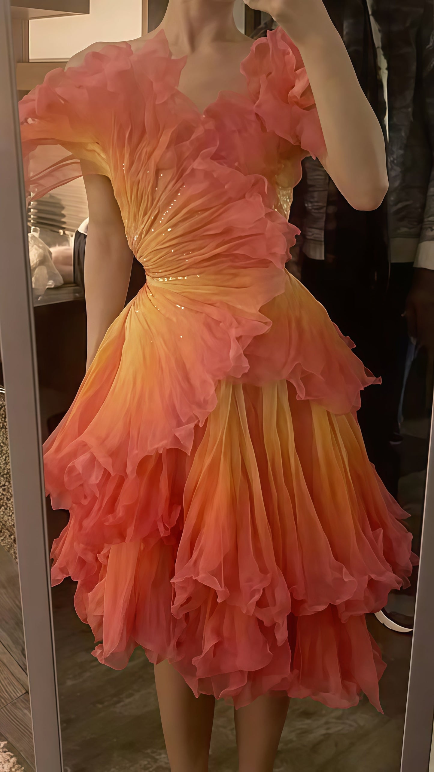 Hot Floral Red Yellow Party Dress, Beaded Ruffle Mini Prom Hoco Dress,AST1806