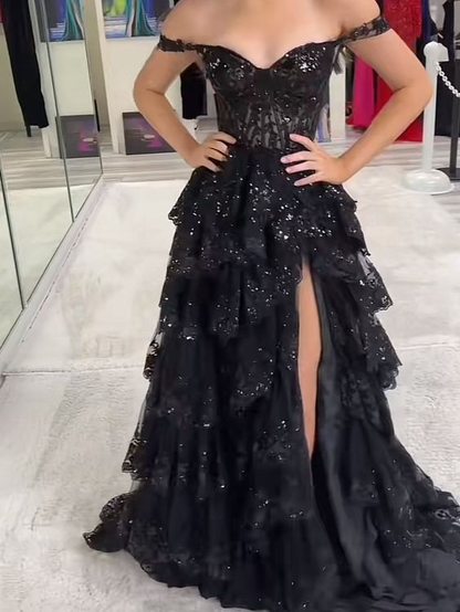 Charming Off The Shoulder Prom Dress Lace Long Evening Dress SH830