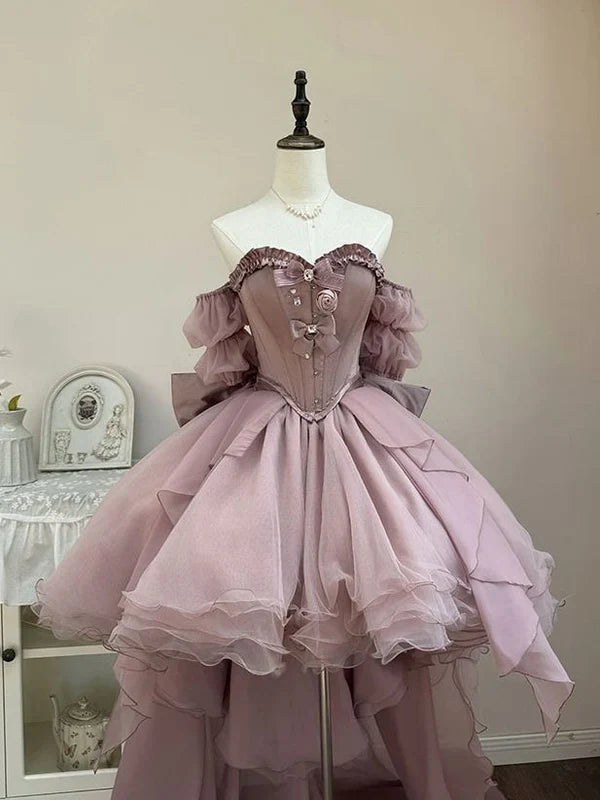 Pink purple sweet cute short tulle formal homecoming dress Prom dress prom dress birthday dress gh4908