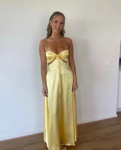 Yellow/Pink Strapless Elegant Simple Long Ball Gown Evening Gown Bridesmaid Dress gh3046