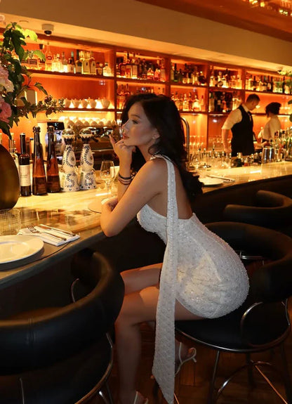 Vintage Shiny Sequin V-neck Short Sheath Party Dress Cocktail Dress Homecoming Dress TP4436