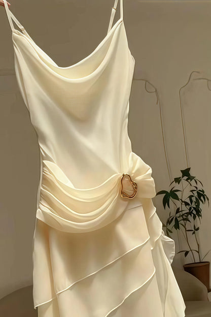 Ivory Chiffon Party Dress, Pleated Homecoming Dress,AST1757