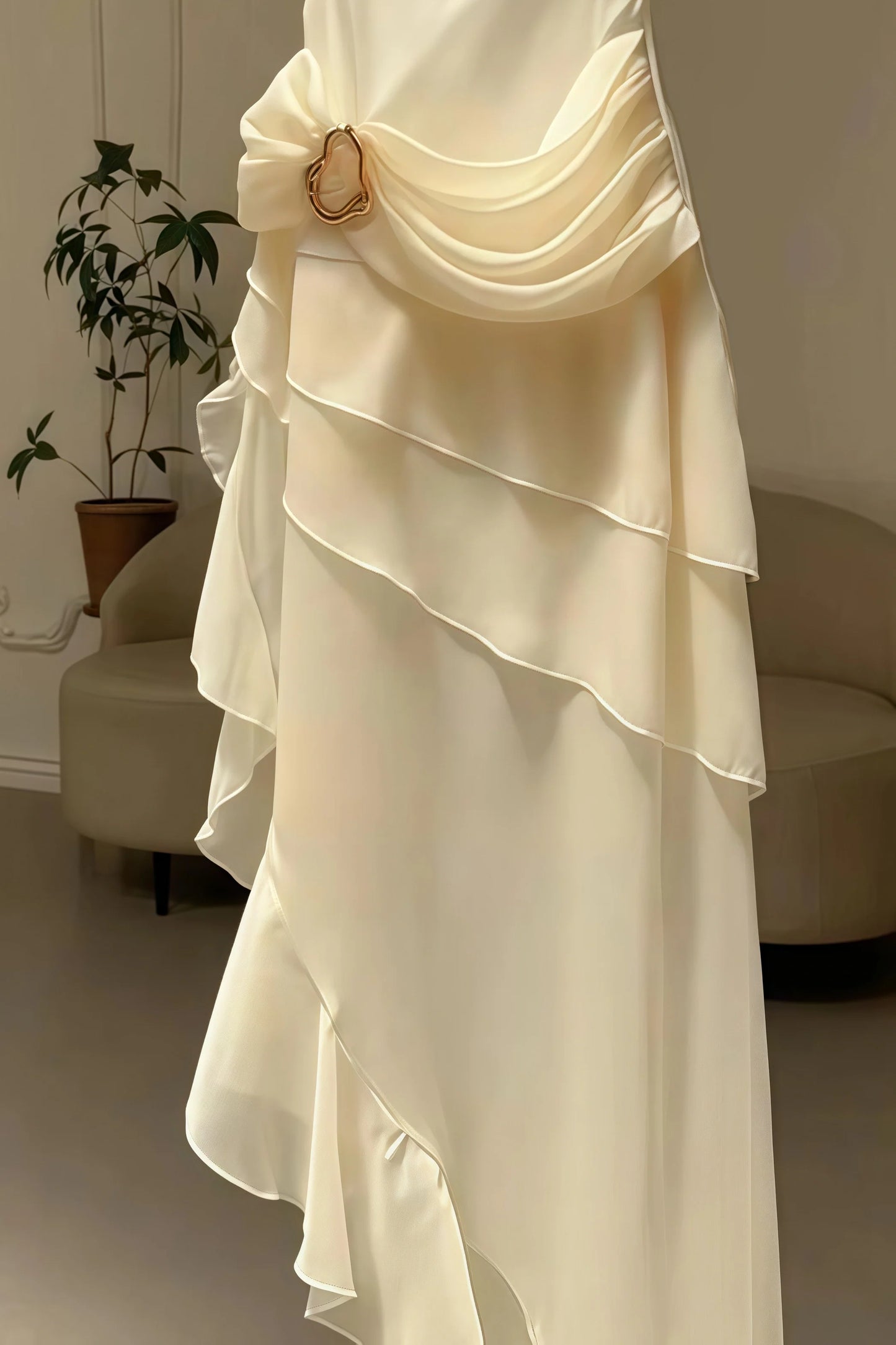 Ivory Chiffon Party Dress, Pleated Homecoming Dress,AST1757