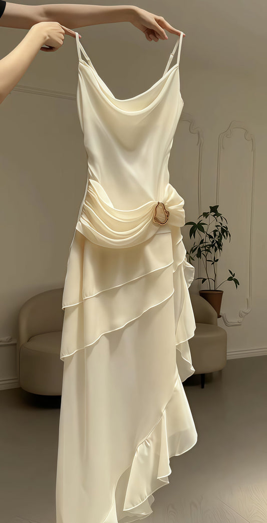 Ivory Chiffon Party Dress, Pleated Homecoming Dress,AST1757