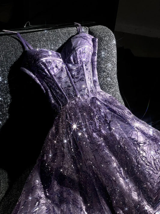 amakanas--Purple gorgeous exquisite beaded long tulle prom dress ball gown romantic and dazzling girl gh5693