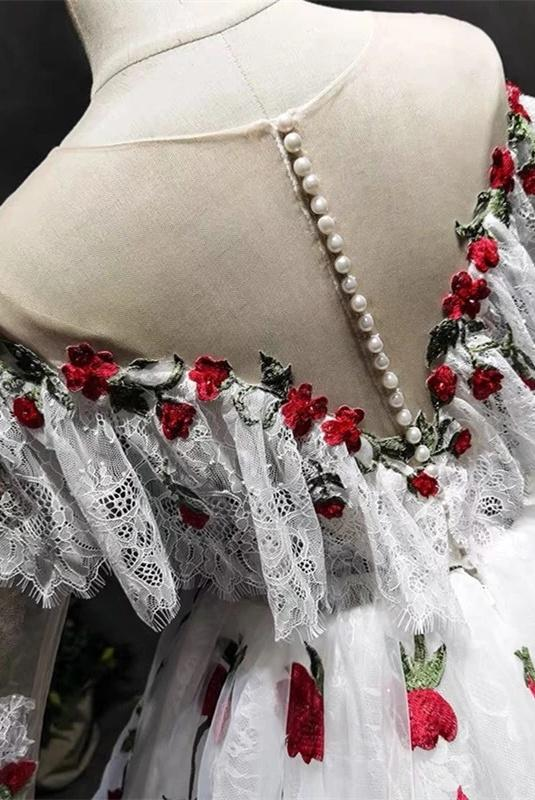 Off The Shoulder Lace Tulle Appliques Prom Dress Wedding Dress Quinceanera Dress  SH932