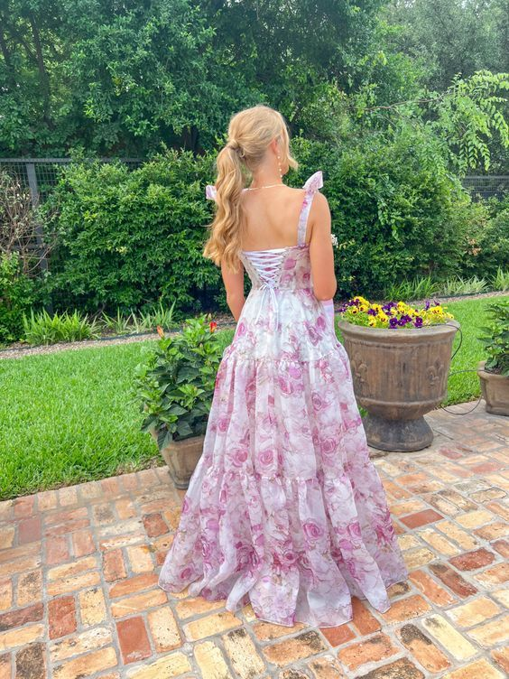 Cute Chiffon Floral Print Prom Dress Senior  Evening Gown SH1007